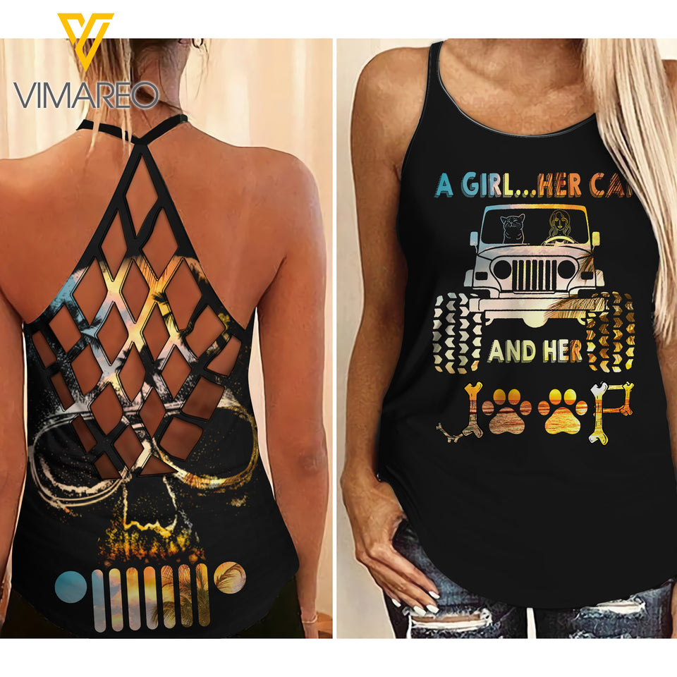 KHMD A GIRL .. HER DOG Girl Criss-Cross Tank Top