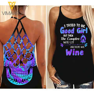 KHMD GOOD GIRL WINE Criss-Cross CHAOTIC Tank Top Legging