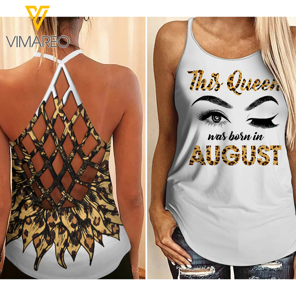 AUGUST QUEEN Criss-Cross Open Back Camisole Tank Top Legging TMT