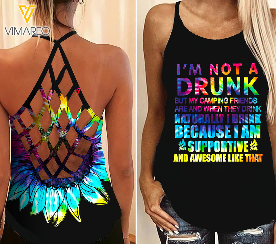 CAMPING Criss-Cross Open Back Camisole Tank Top Legging TMT DRUNK