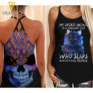 KA GRUMPY CAT Criss-Cross Tank Top