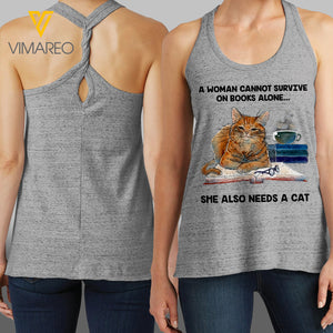 Survive on Books and Cats Criss-Cross Open Back Camisole Tank Top