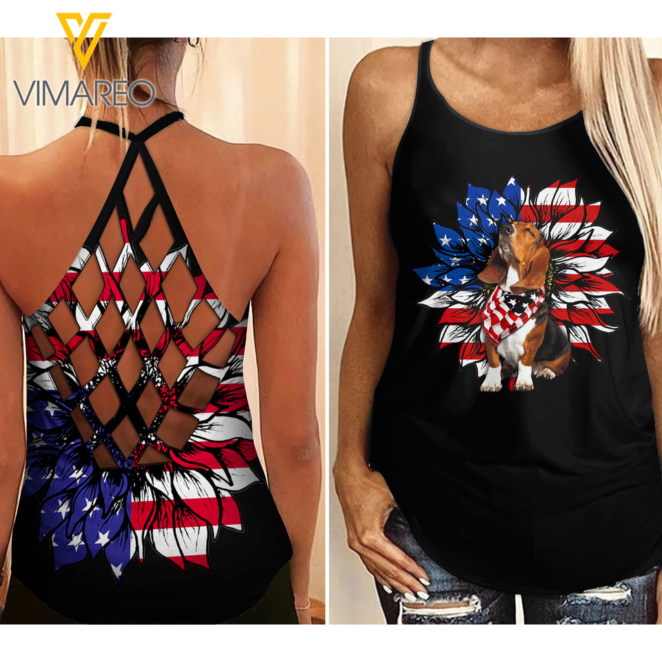 BEAGLE DOG CRISS-CROSS OPEN BACK CAMISOLE TANK TOP