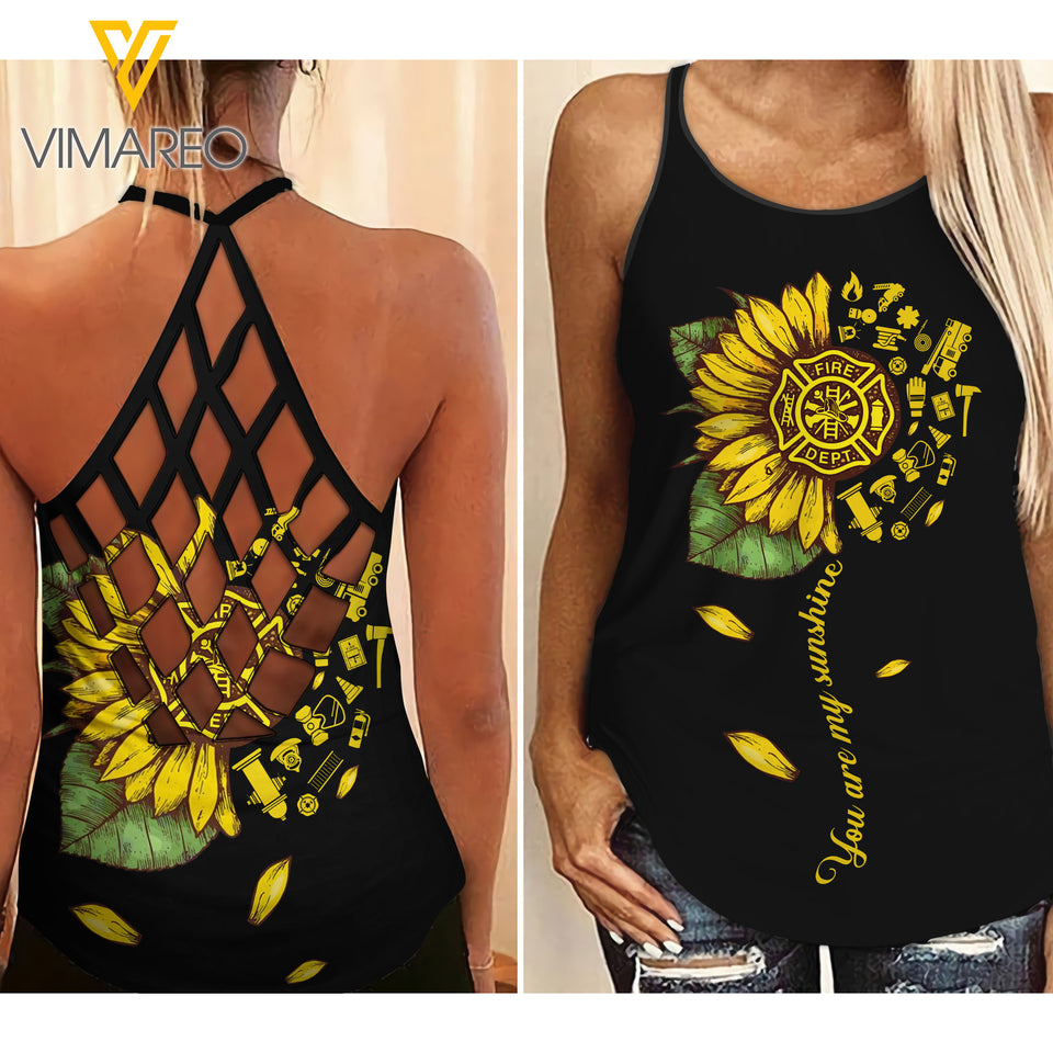 FIREFIGHTER SUNFLOWER CRISS-CROSS OPEN BACK CAMISOLE TANK TOP