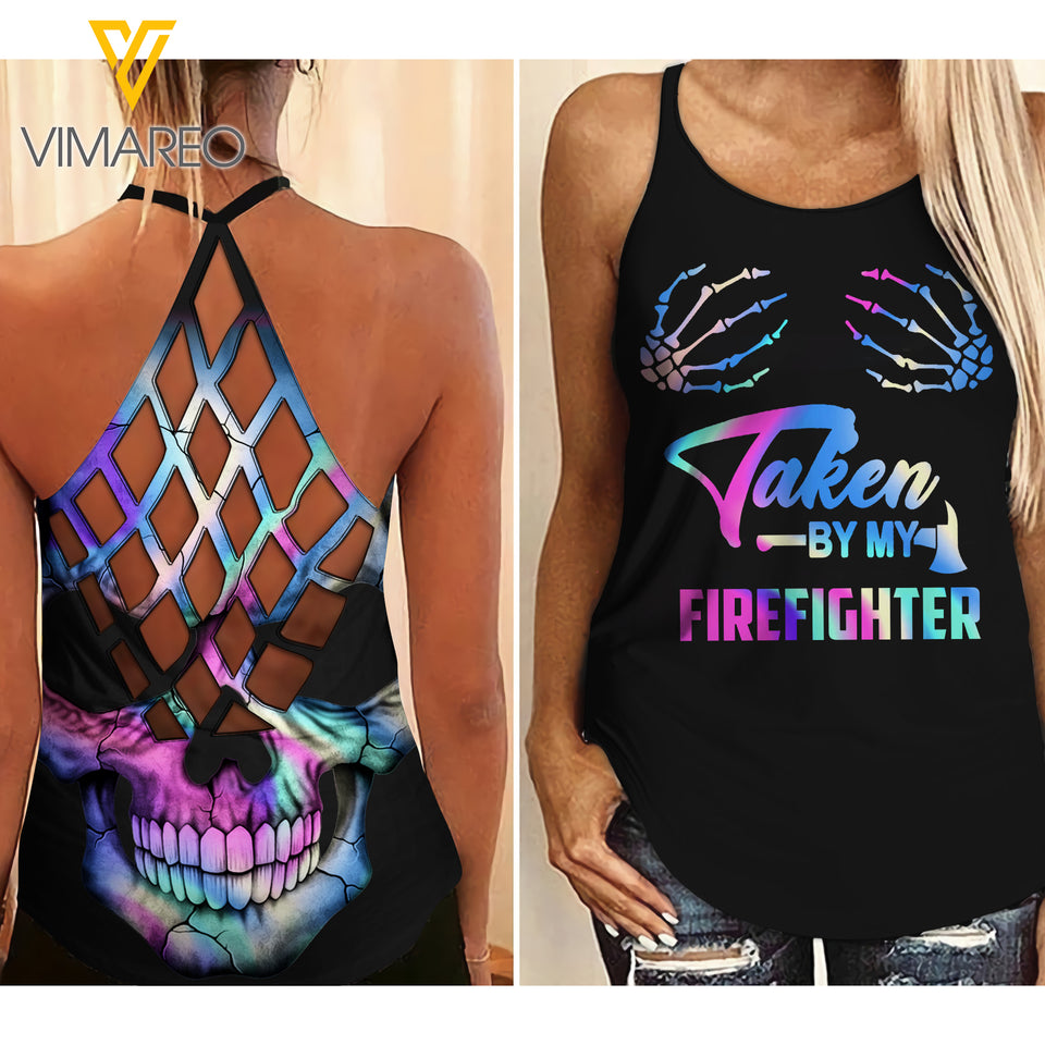 TAKEN BY MY FIREFIGHTER CRISS-CROSS OPEN BACK CAMISOLE TANK TOP