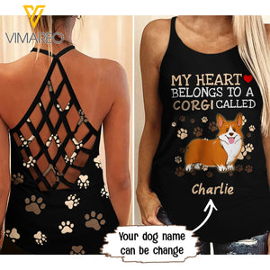 PERSONALIZED CORGI CRISS-CROSS OPEN BACK CAMISOLE TANK TOP