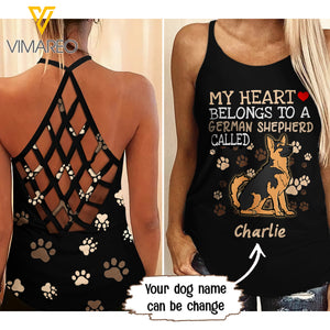PERSONALIZED GERMAN SHEPHERD DOG CRISS-CROSS OPEN BACK CAMISOLE TANK TOP