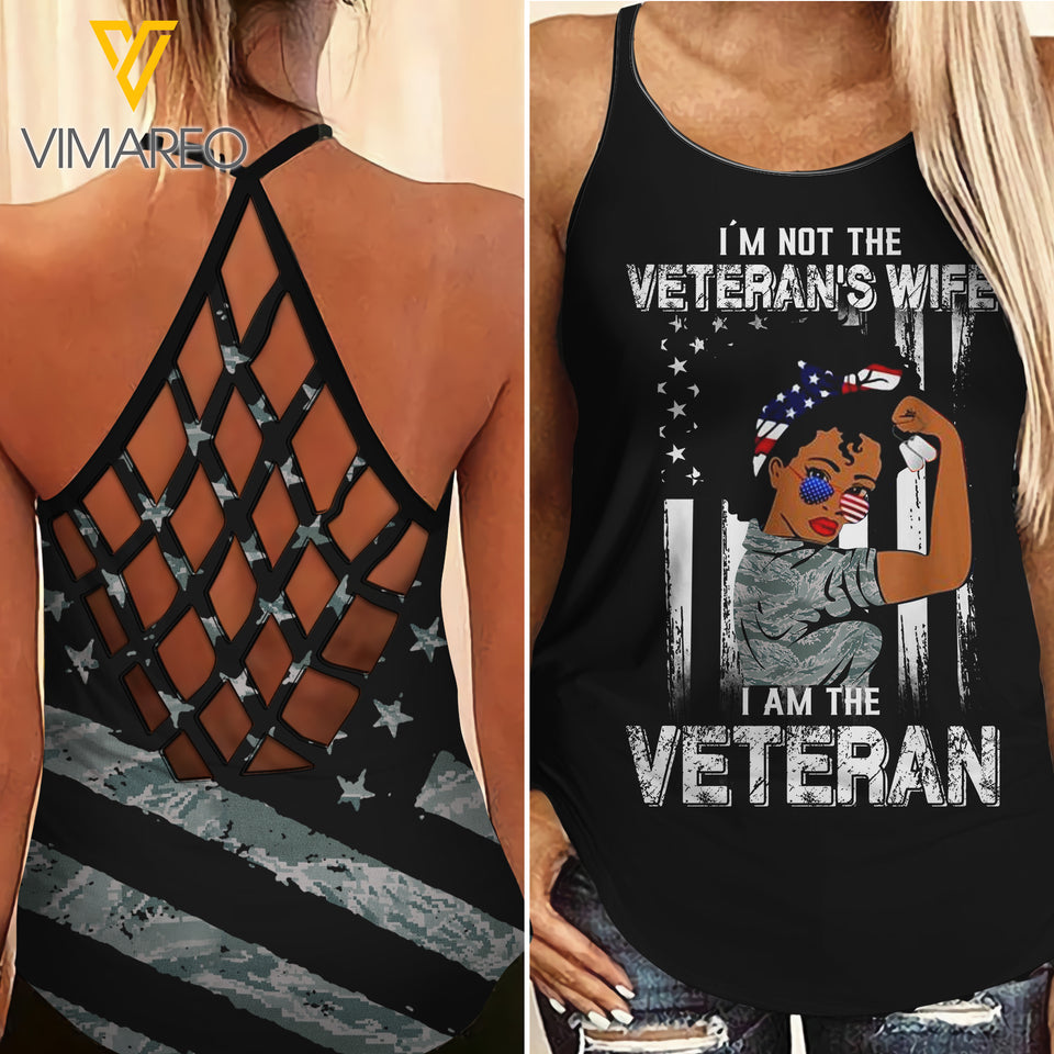US AIR FORCE WIFE CAMO CRISS-CROSS TANK TOP