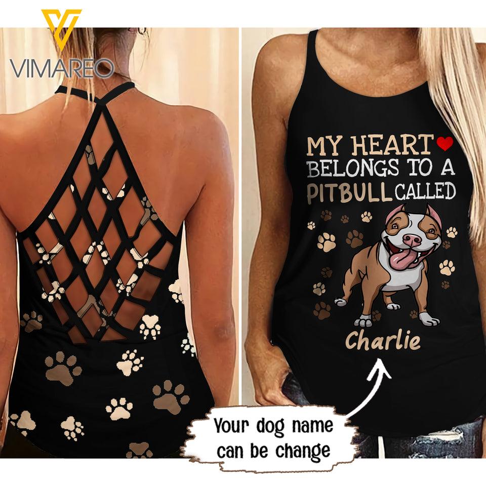 PERSONALIZED PITBULL DOG CRISS-CROSS OPEN BACK CAMISOLE TANK TOP