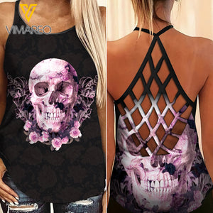 SKULL GIRL CRISS-CROSS OPEN BACK CAMISOLE TANK TOP/LEGGING
