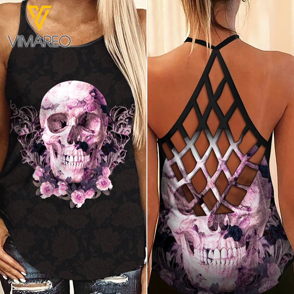 SKULL GIRL CRISS-CROSS OPEN BACK CAMISOLE TANK TOP/LEGGING