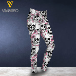 SKULL GIRL CRISS-CROSS OPEN BACK CAMISOLE TANK TOP/LEGGING