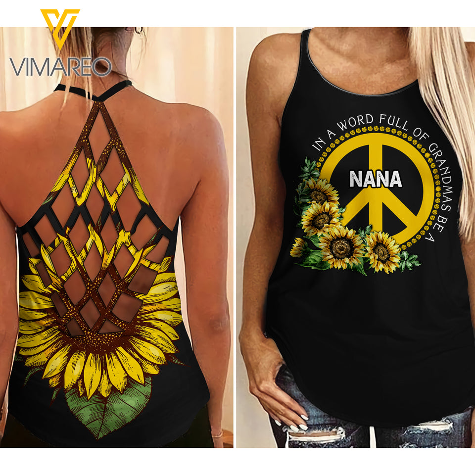 NANA SUNFLOWER CRISS-CROSS OPEN BACK CAMISOLE TANK TOP