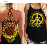 NANA SUNFLOWER CRISS-CROSS OPEN BACK CAMISOLE TANK TOP