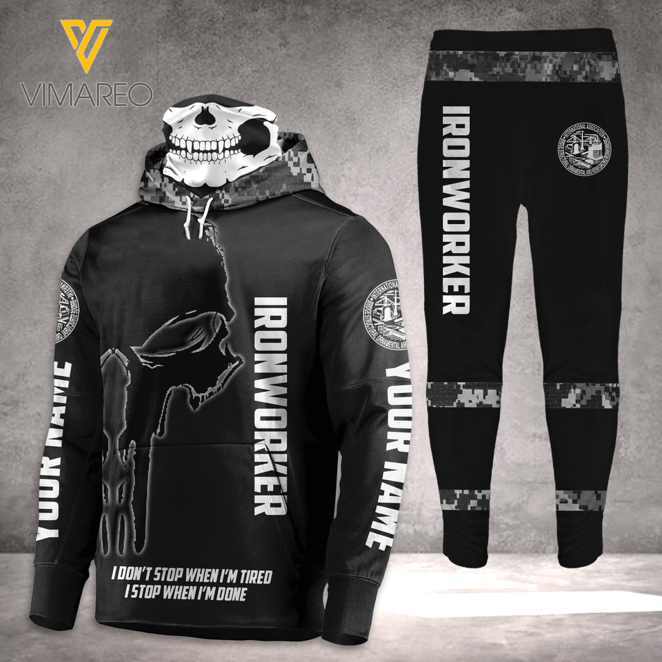 PERSONALIZED IRONWORKER CUSTOMIZE MASK HOODIE COMBO 3D PRINTED LC