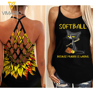SOFTBALL CAT CRISS-CROSS TANK TOP