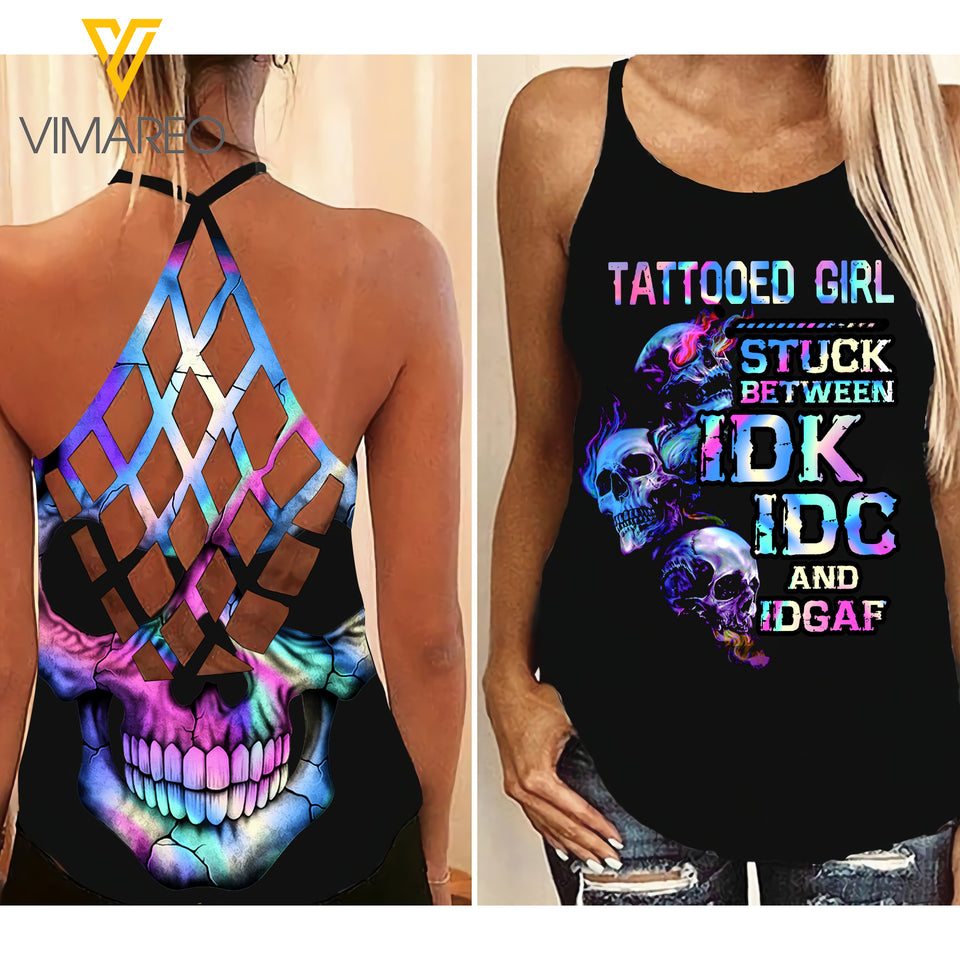 TATTOOED GIRL CRISS-CROSS OPEN BACK CAMISOLE TANK TOP