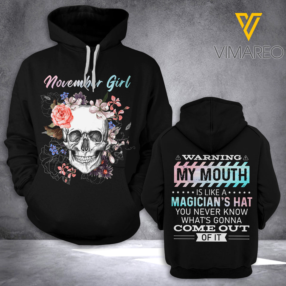 NOVEMBER GIRL LOVES SKULL HOODIE 3D PRINTED NEY108