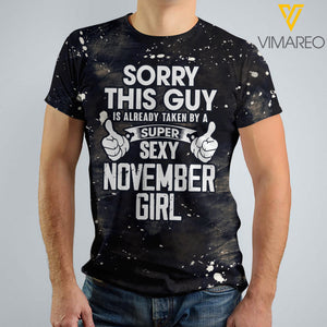This Guy Is Taken By A Sexy November Girl Bleached TShirt