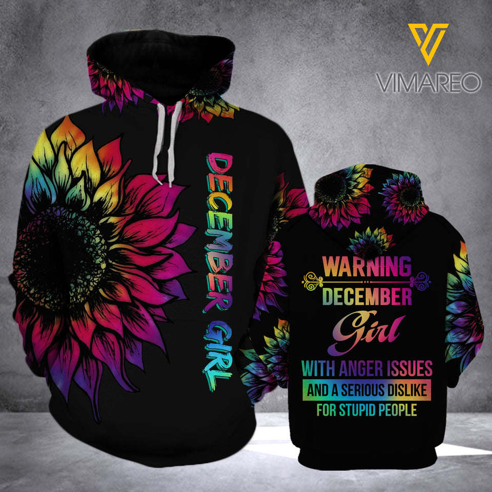 DECEMBER GIRL WITH ANGER ISSUES HOODIE 3D PRINTED