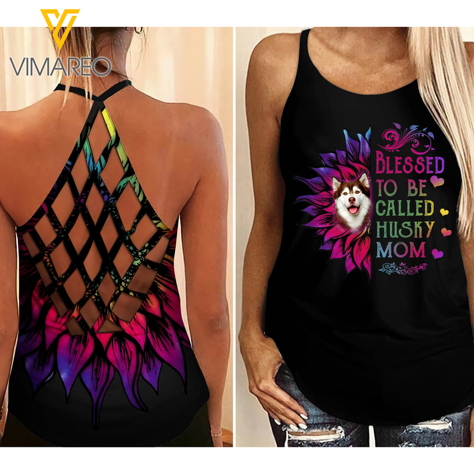 HUSKY MOM Criss-Cross Open Back Camisole Tank Top VMYY