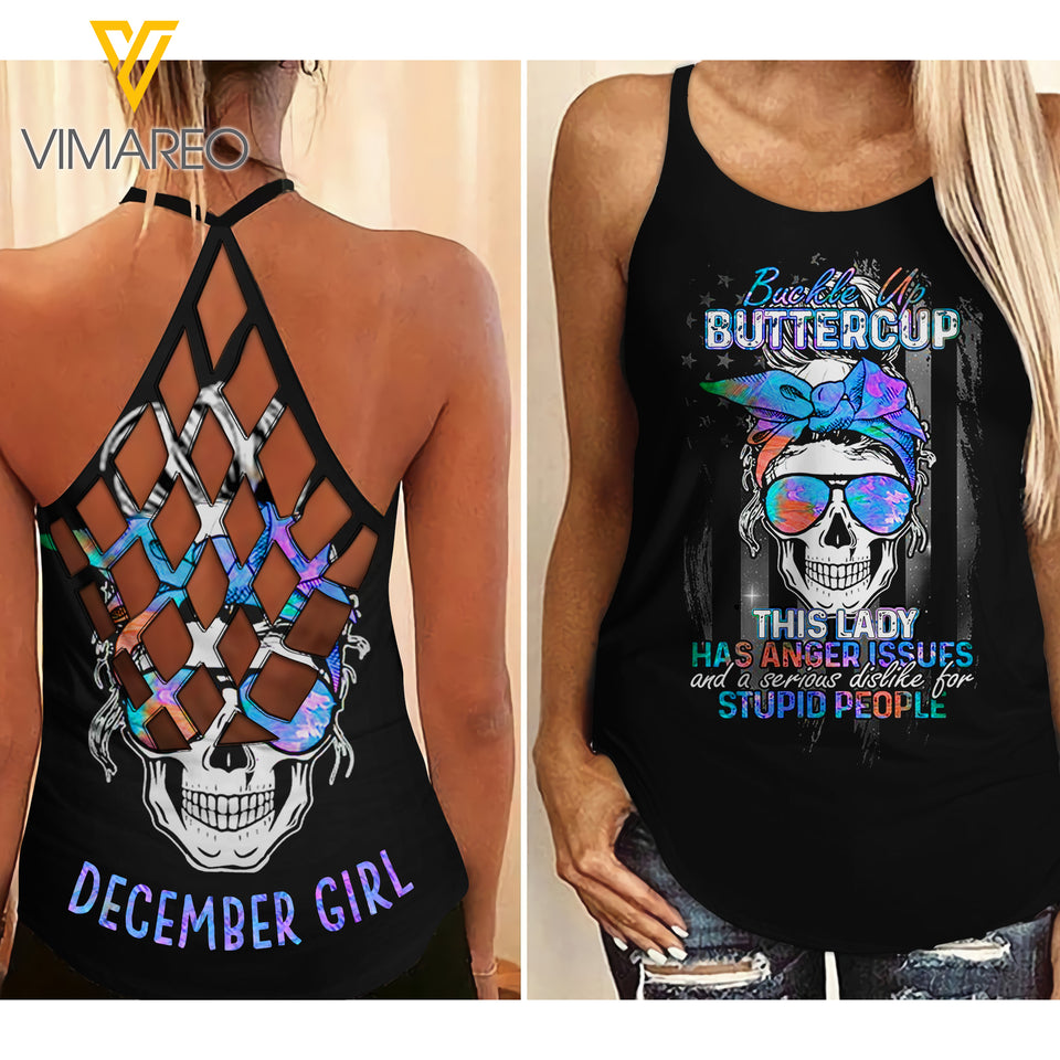 December Girl Buckle up Buttercup Criss-Cross Open Back Camisole Tank Top