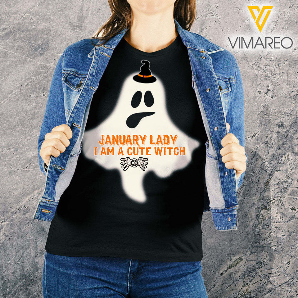 JANUARY LADY HAPPY HALLOWEEN TSHIRT PRINTED