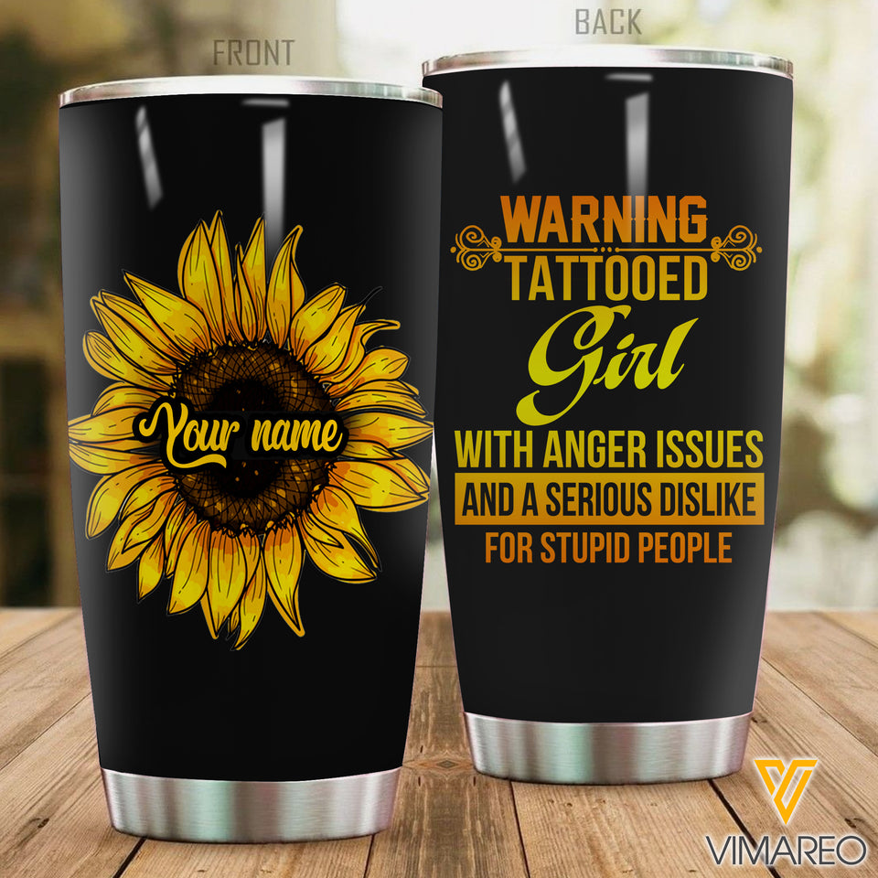 CUSTOMIZED TATTOOED GIRL WITH SUNFLOWER TUMBLER