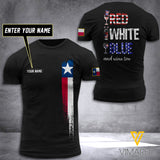 PERSONALIZED RED WHITE BLUE AND WINE - TEXAS FLAG 3D PRINTED TSHIRT YYTT