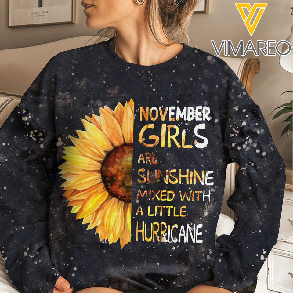 November Girls Are Sunshine Mixed With A Little Hurricane Sweatshirt 3D Printed