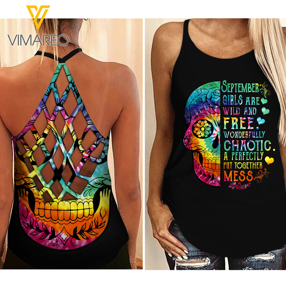 Chaotic September Girls Criss-Cross Open Back Camisole Tank Top Legging VMYY