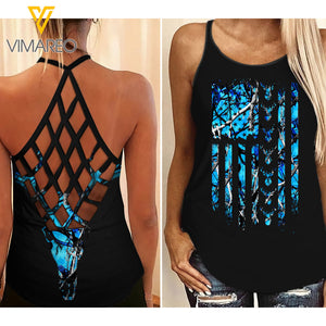 Deer Hunting Country Girl Criss-Cross Open Back Camisole Tank Top 0804NGBVQ