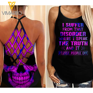 Tattooed girl Criss-Cross Open Back Camisole Tank Top 0204NGBT
