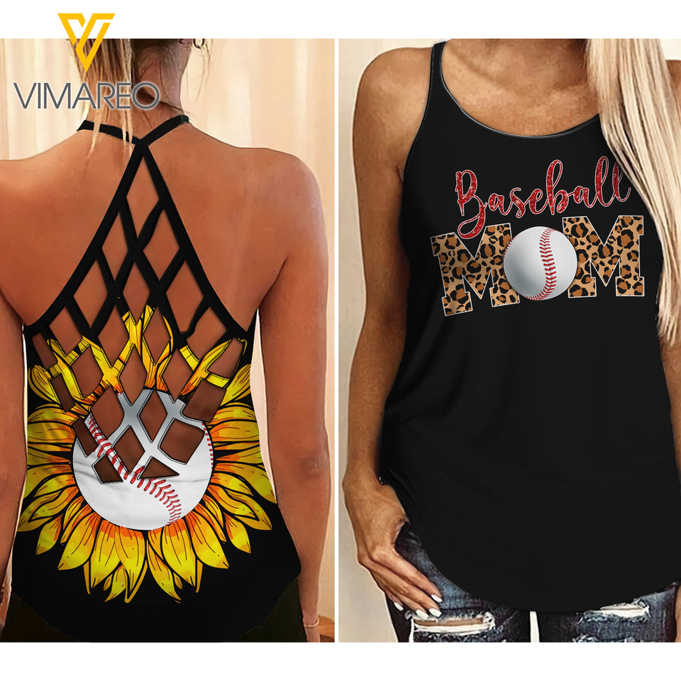 Baseball Mother's day Criss-Cross Open Back Camisole Tank Top 1204NGBTH