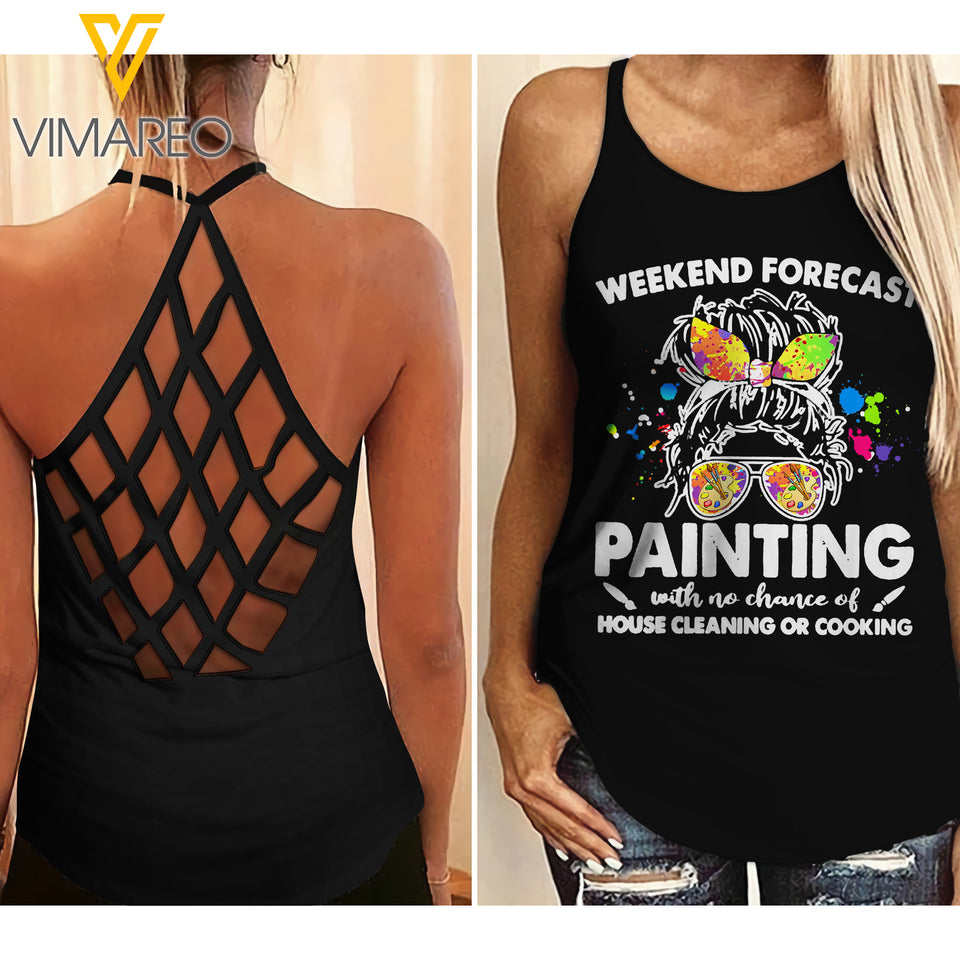 Painting girl Criss-Cross Open Back Camisole Tank Top 1507N