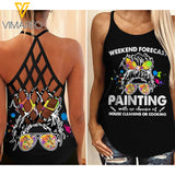 Painting girl Criss-Cross Open Back Camisole Tank Top 1507N