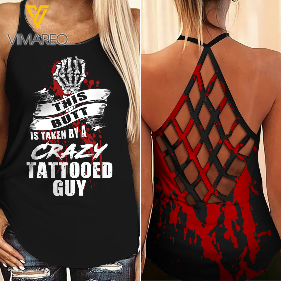 Tattoo Girl Criss-Cross Open Back Camisole Tank Top 0604NGBTH
