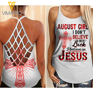 August girl Jesus Criss-Cross Open Back Camisole Tank Top 0807TQ