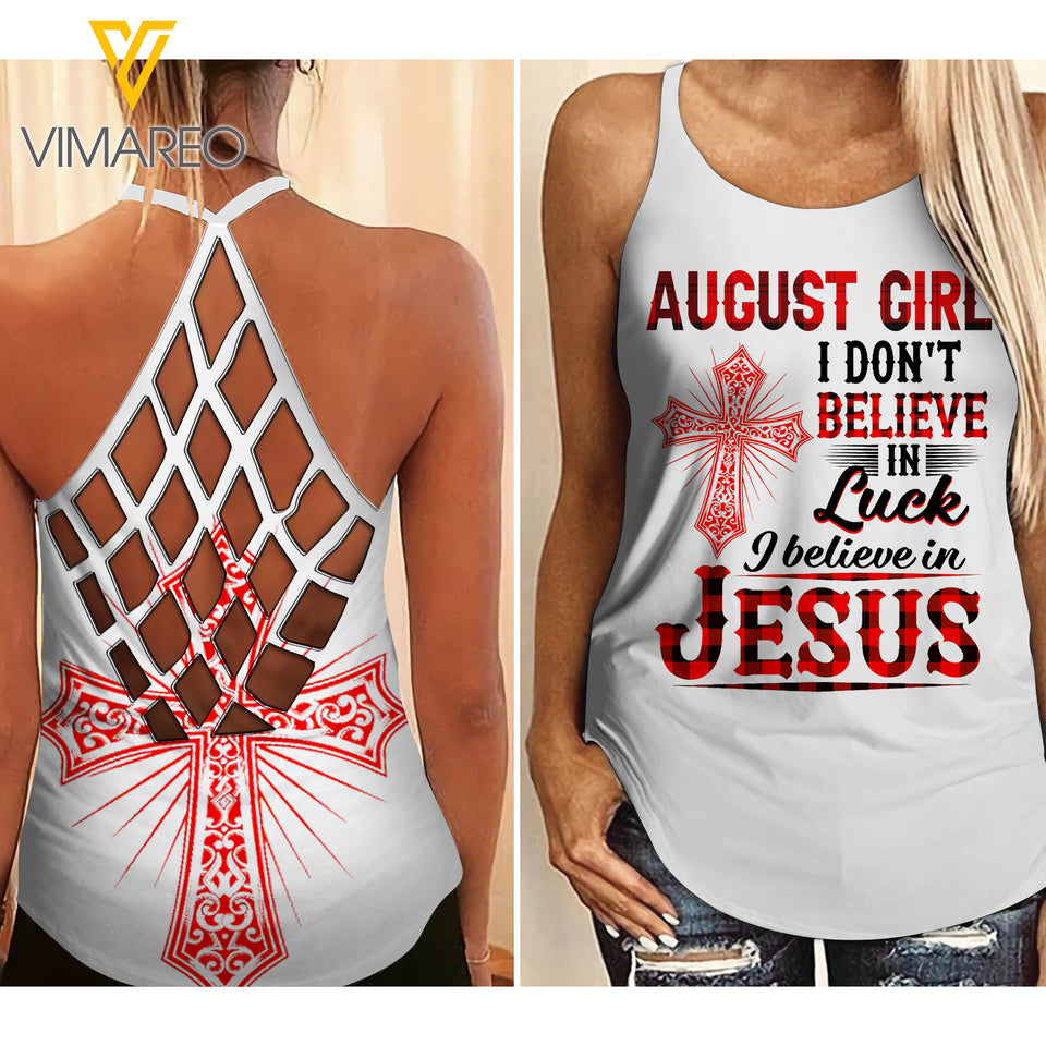 August girl Jesus Criss-Cross Open Back Camisole Tank Top 0807TQ