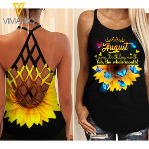 August Girl Sunflower Criss-Cross Open Back Camisole Tank Top 0607TQ