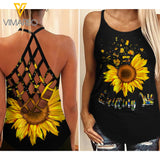 Girl Sunflower Criss-Cross Open Back Camisole Tank Top 1409TQ