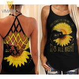 Girl Sunflower Criss-Cross Open Back Camisole Tank Top 1409TQ