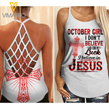 October girl Jesus Criss-Cross Open Back Camisole Tank Top 0907TQ