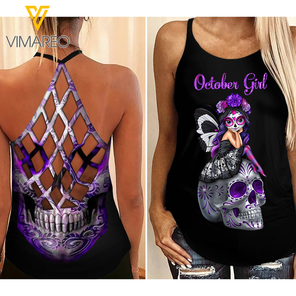 October Girl Criss-Cross Open Back Camisole Tank Top 1603NGBTQ