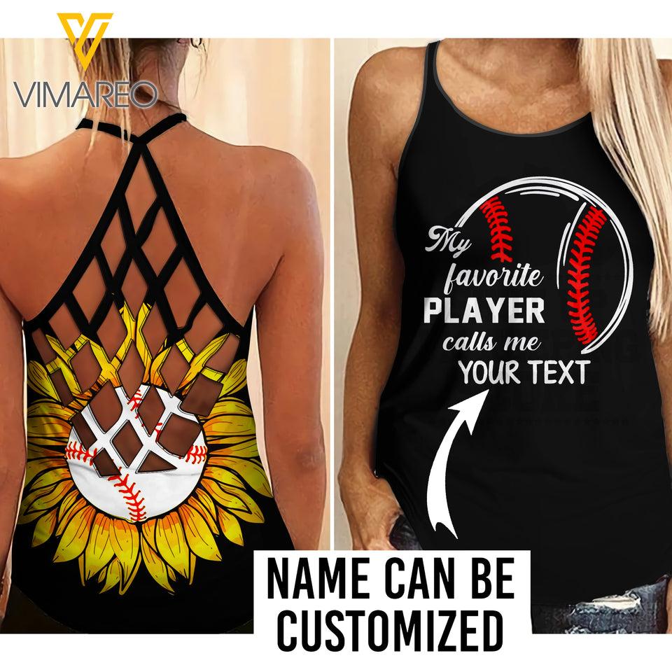 Customized Baseball girl Criss-Cross Open Back Camisole Tank Top 1504NGBTQ