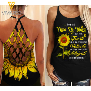 Marzo Girl Sunflower Criss-Cross Open Back Camisole Tank Top 1309TQ
