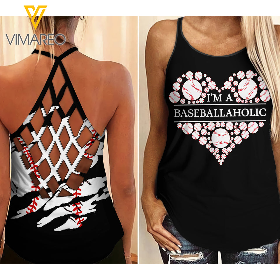 Baseball girl Criss-Cross Open Back Camisole Tank Top 1904NGBTQ