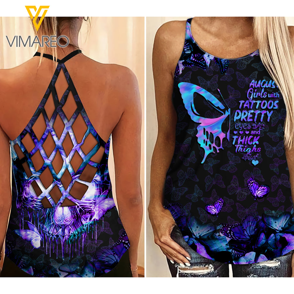 August Girl Tatoo Criss-Cross Open Back Camisole Tank Top 1806TQ