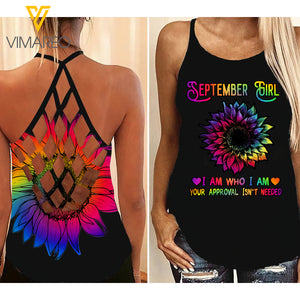 September Girl Criss-Cross Open Back Camisole Tank Top 1203 HTQ