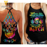 MAY GIRL YOU HIT LIKE A B!TCH Criss-Cross Open Back Camisole Tank Top
